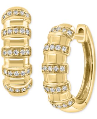 EFFY Collection - Diamond Multirow Small Huggie Hoop Earrings (1/5 ct. t.w.) in 14k Gold, 0.625"
