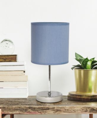 Nauru 11.81" Traditional Petite Metal Stick Bedside Table Desk Lamp in Chrome with Fabric Drum Shade