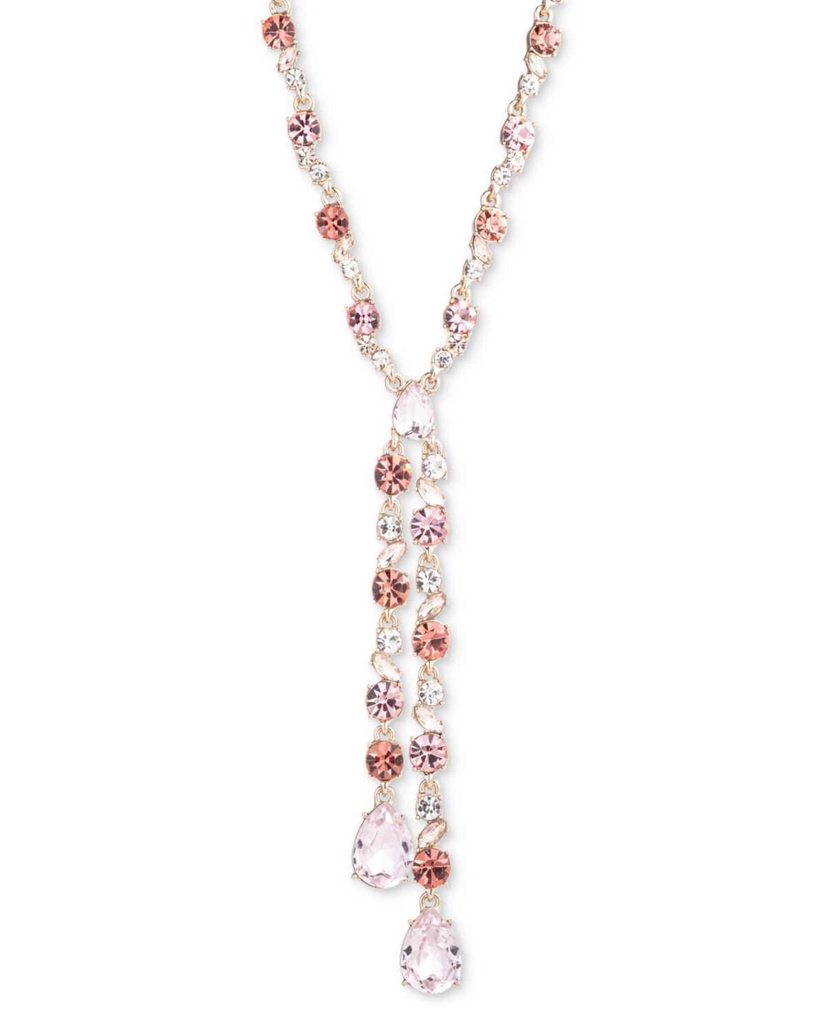 Givenchy Gold-tone Rose Crystal Lariat Necklace, 20" + 3" Extender In White