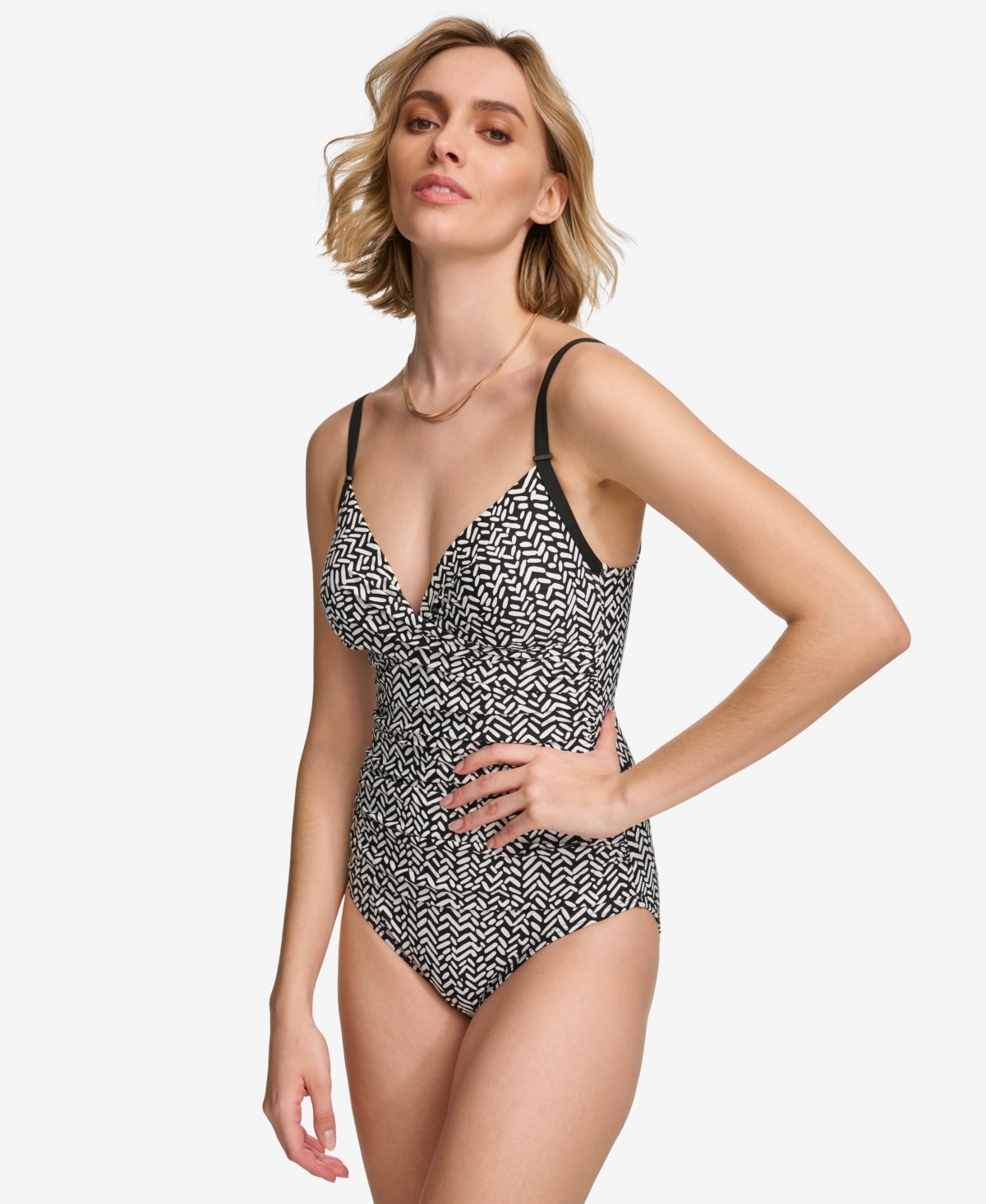 Shop Calvin Klein Twist-front Tummy-control One-piece Swimsuit, Created For Macy's In Black Soft White