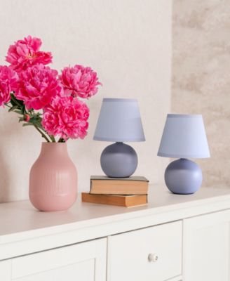 Nauru 8.66" Traditional Petite Ceramic Orb Bedside Table Desk Lamp Two Pack Set, Tapered Drum Fabric Shade 
