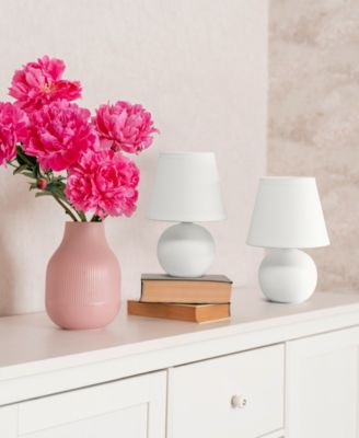 Nauru 8.66" Traditional Petite Ceramic Orb Bedside Table Desk Lamp Two Pack Set, Tapered Drum Fabric Shade 