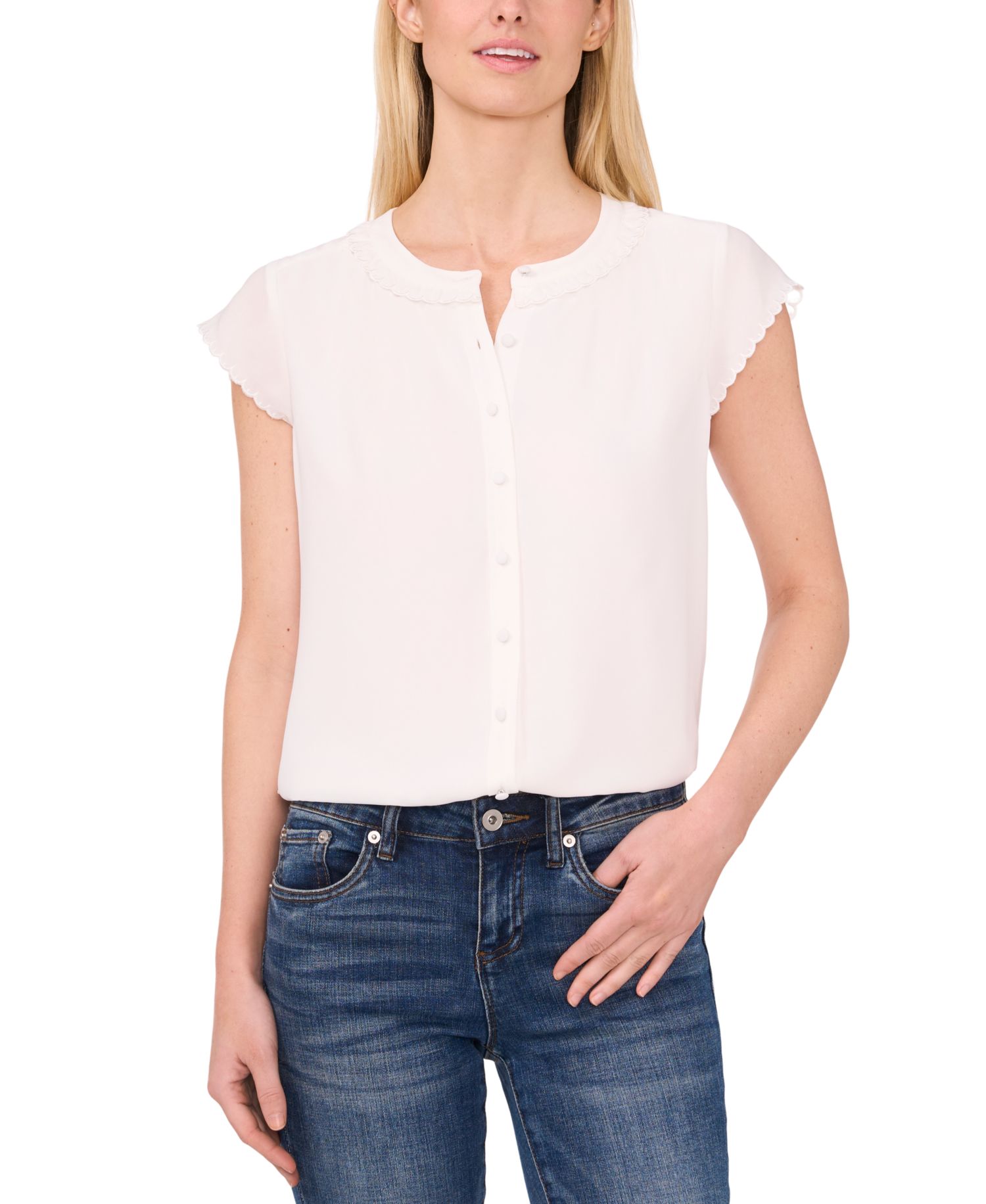 Women's Scalloped Cap Sleeve Blouse