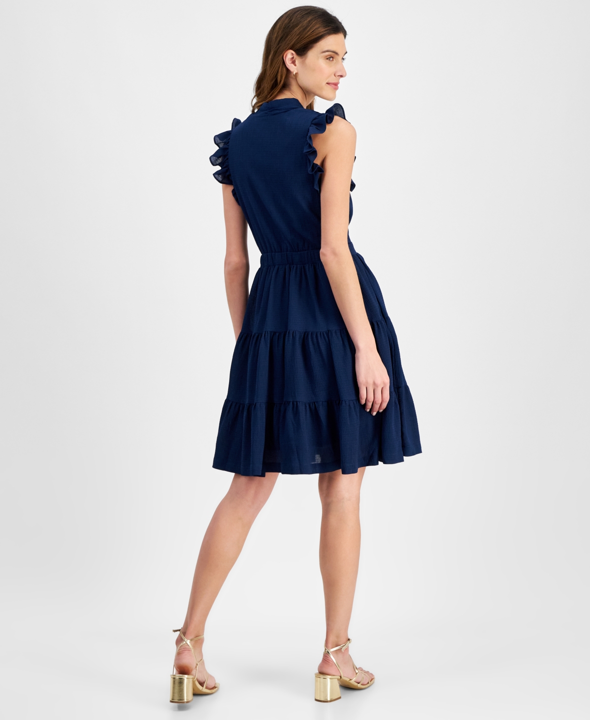 Shop Taylor Women's Ruffled Tiered Fit & Flare Dress In Oxford Blu