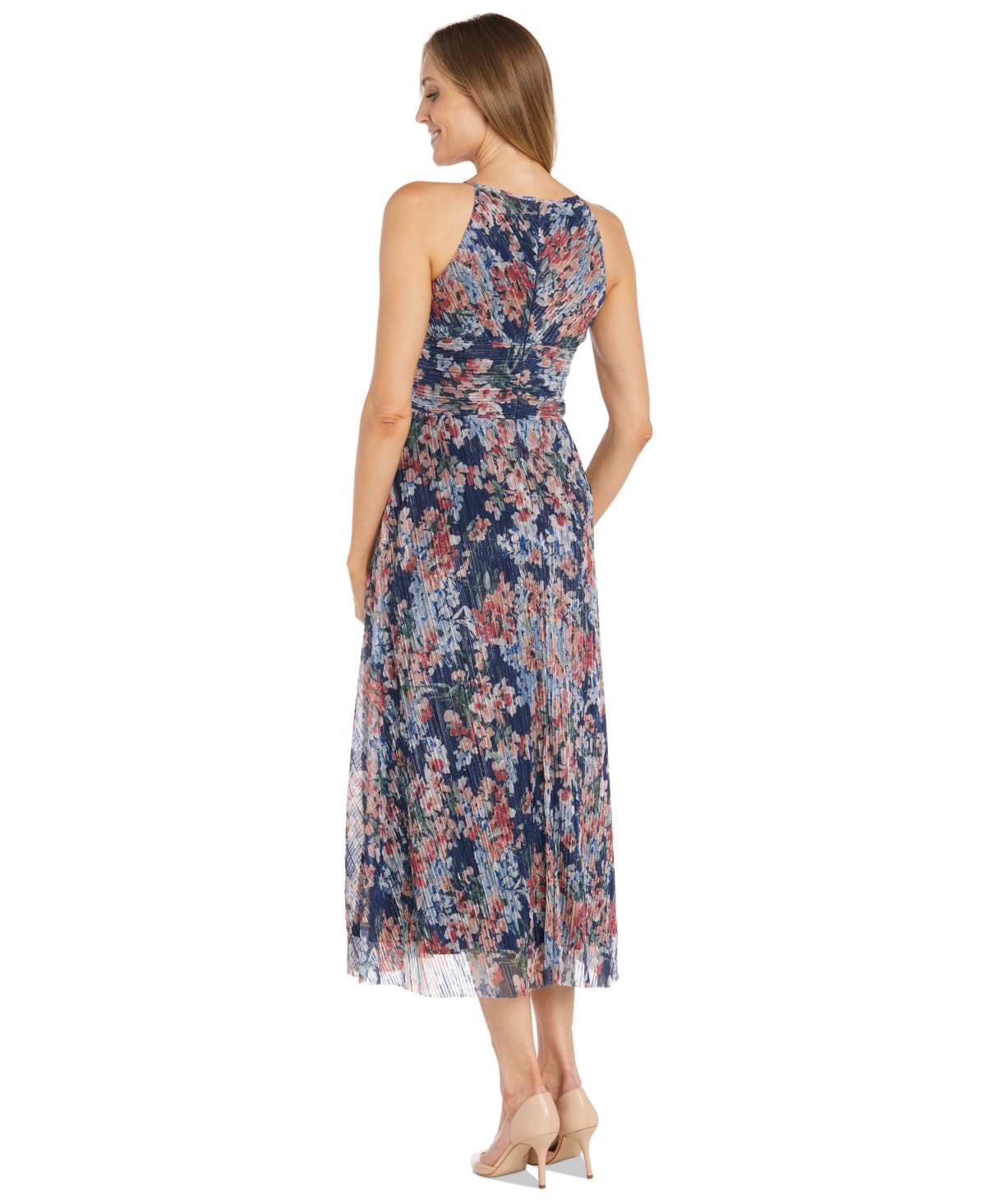 Shop R & M Richards Women's Embellished Floral Metallic Dress In Navy Multi