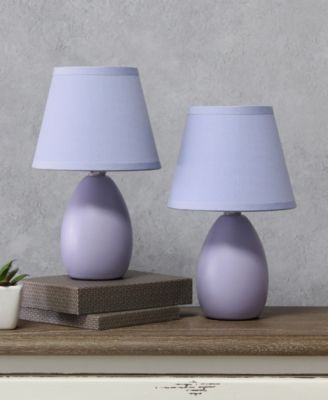 Nauru 9.45" Traditional Petite Ceramic Oblong Bedside Table Desk Lamp Two Pack Set, Tapered Drum Fabric Shade 