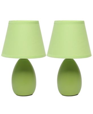 Nauru 9.45" Traditional Petite Ceramic Oblong Bedside Table Desk Lamp Two Pack Set, Tapered Drum Fabric Shade 