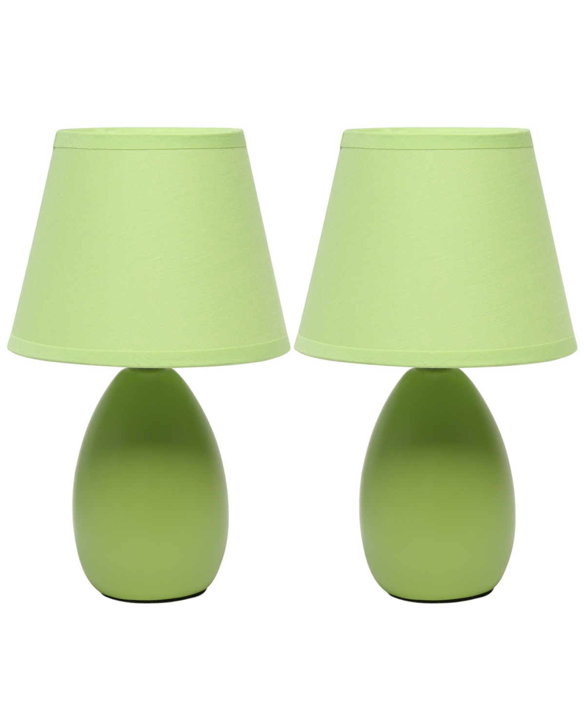 Creekwood Home Nauru Traditional Petite Ceramic Oblong Bedside Table Desk Lamp Two Pack Set, Tapered Drum Fabric Shade