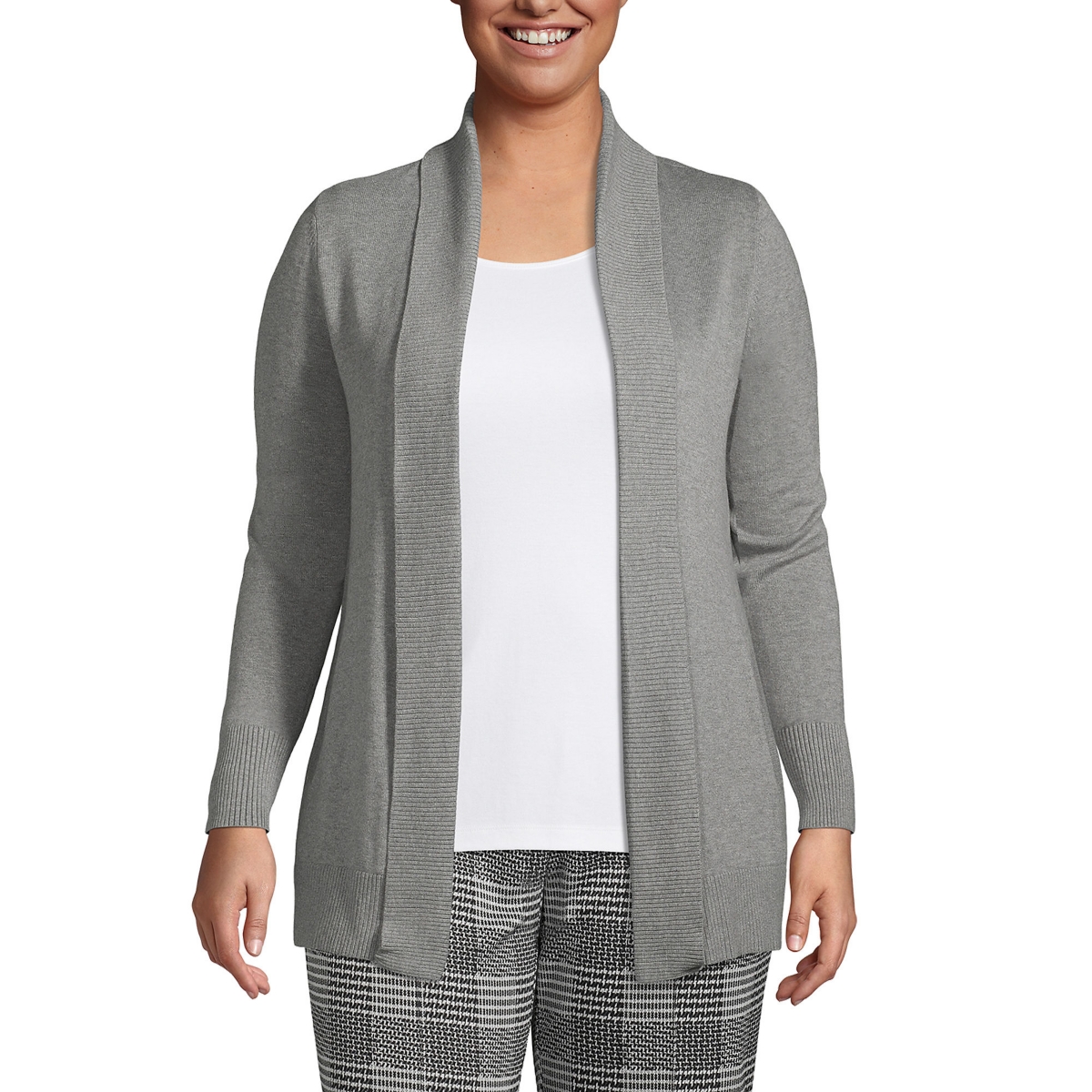 Lands' End Plus Size Cotton Modal Shawl Collar Cardigan Sweater