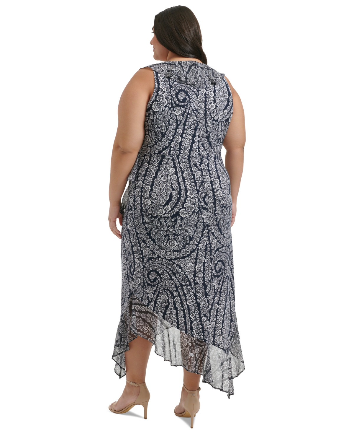 Shop Tommy Hilfiger Plus Size Ruffled Printed Midi Dress In Sky Capt,i