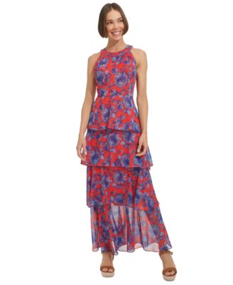 2024 Tommy Hilfiger Cold Shoulder Floral Maxi Dress