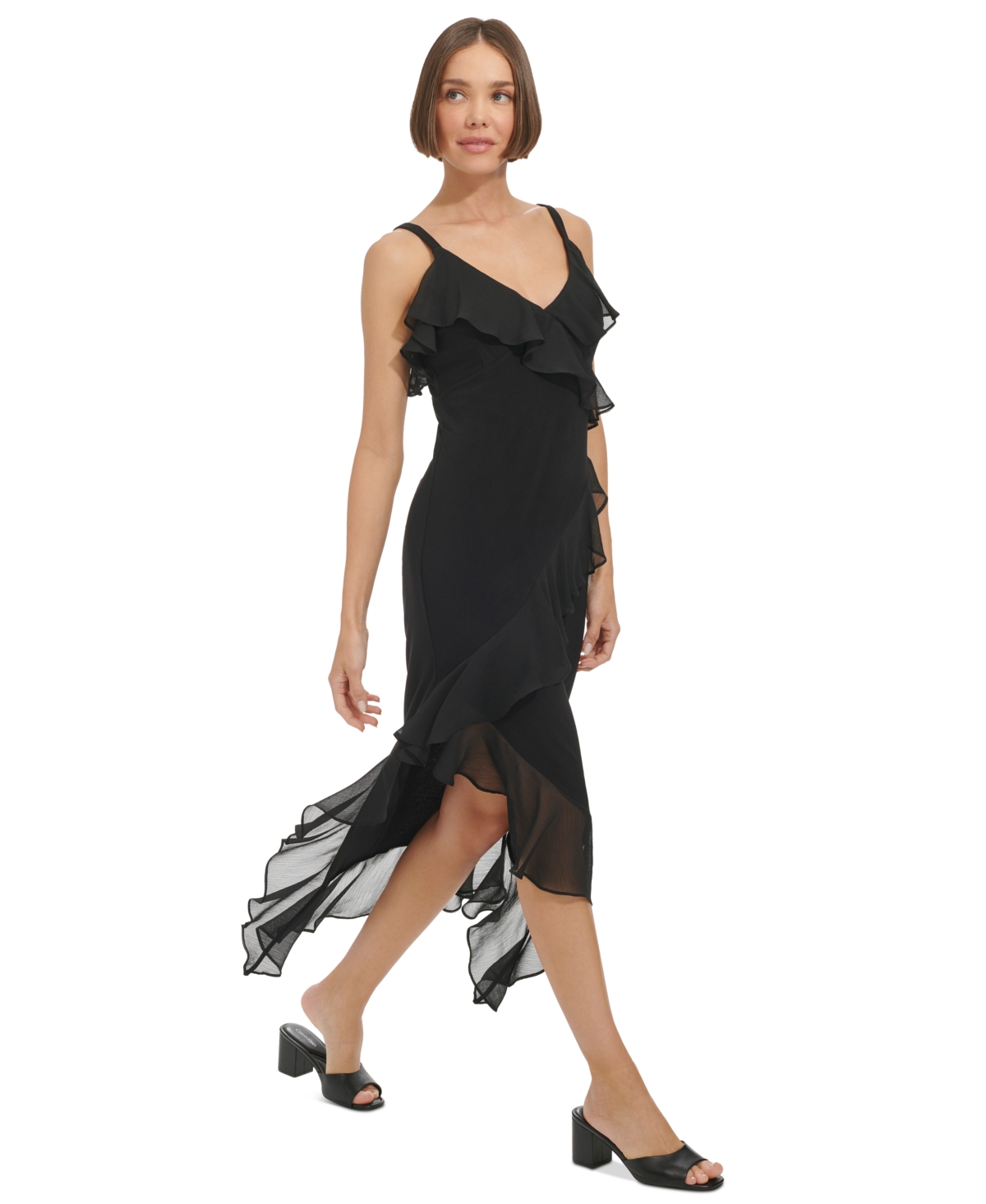 Shop Tommy Hilfiger Women's Ruffled Sleeveless Midi Dress In Black
