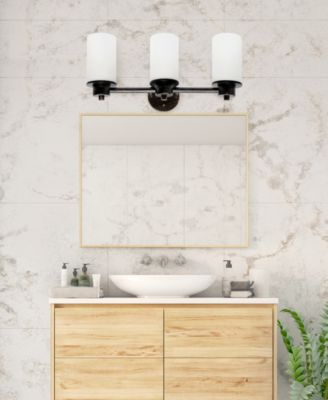 Essentix Contemporary Three Light Metal and Opaque White Glass Shade Vanity Uplight Downlight Wall Mounted Fixture 