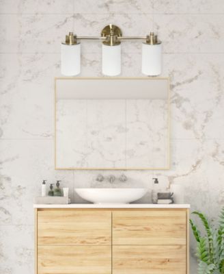 Essentix Contemporary Three Light Metal and Opaque White Glass Shade Vanity Uplight Downlight Wall Mounted Fixture 