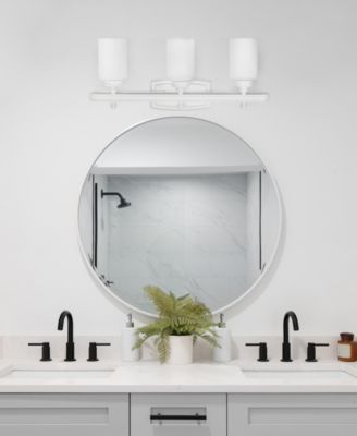 Essentix Contemporary Three Light Metal and Opaque White Glass Shade Vanity Uplight Downlight Wall Mounted Fixture 