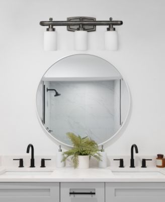 Essentix Contemporary Three Light Metal and Opaque White Glass Shade Vanity Uplight Downlight Wall Mounted Fixture 