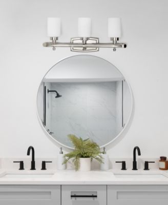 Essentix Contemporary Three Light Metal and Opaque White Glass Shade Vanity Uplight Downlight Wall Mounted Fixture 