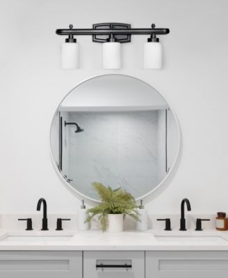 Essentix Contemporary Three Light Metal and Opaque White Glass Shade Vanity Uplight Downlight Wall Mounted Fixture 