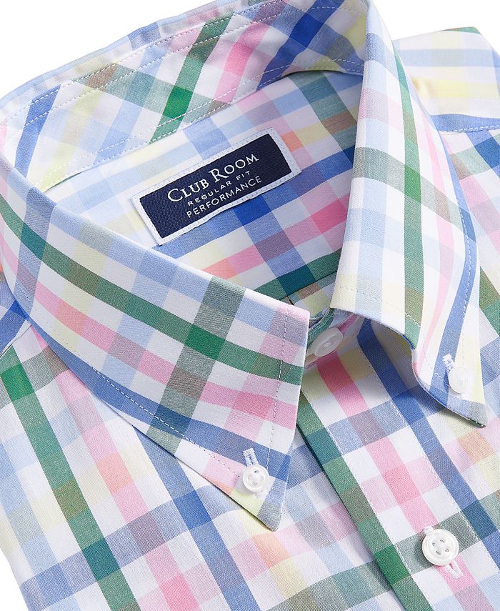 Club Room Men's Regular Fit Ditto Plaid Dress Shirt Blue Size 15X32X33