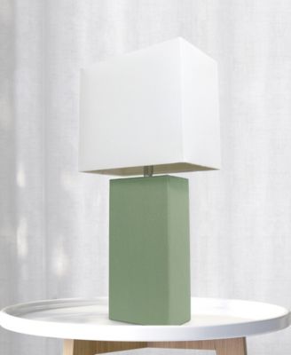 Lalia Home Lexington 21" Leather Base Modern Home D&eacute;cor Bedside Table Lamp with White Rectangular Fabric Shade