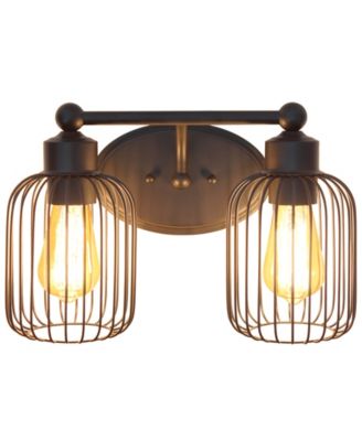 Ironhouse Two Light Industrial Decorative Cage Vanity Uplight Downlight Wall Mounted Fixture 