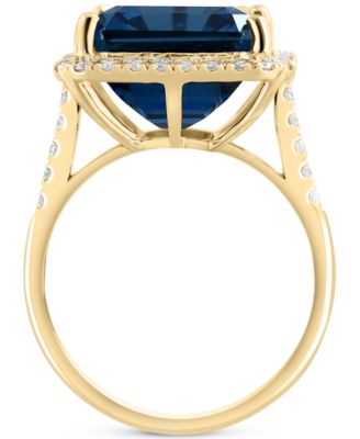 EFFY&reg; Blue Topaz (10-3/4 ct. t.w.) & Diamond (3/8  ct. t.w.) Halo Ring in 14k Gold 