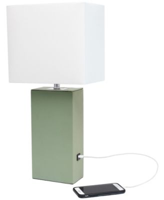 Lalia Home Lexington 21" Leather Base Modern Home D&eacute;cor Bedside Table Lamp with USB Charging Port 