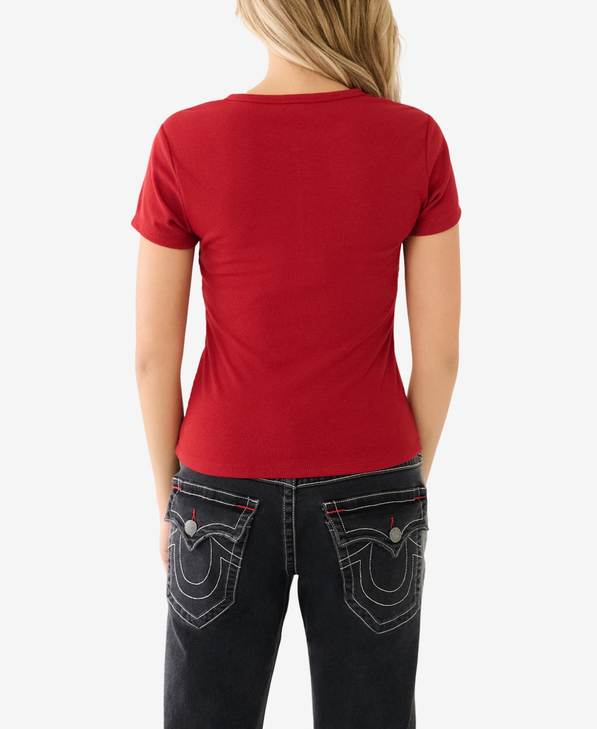 Shop True Religion Women's Short Sleeve Crystal Retro Henley Top In Red