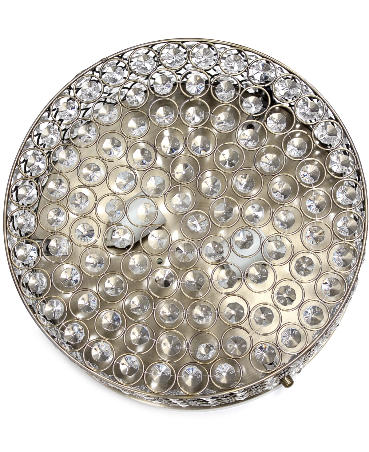 Lalia Home 12" Classix Glam Two Light Decorative Round Crystal And Metal Flush Mount Ceiling Light Fixture In Antique Brass