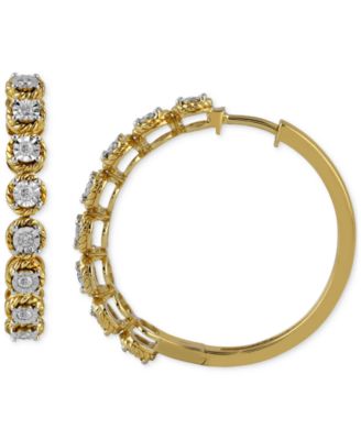 Diamond Rope-Frame Medium Hoop Earrings (1/4 ct. t.w.) in Sterling Silver or Gold-Plated Sterling Silver