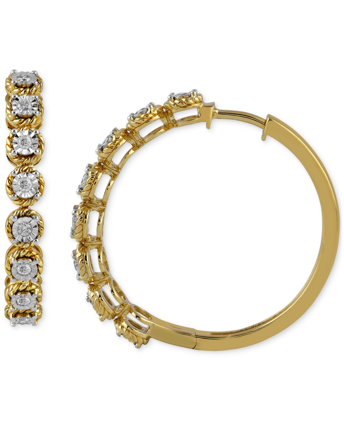 Diamond Rope-Frame Hoop Earrings (1/4 ct. t.w.) in Sterling Silver or Gold-Plated Sterling Silver - Gold-Plated Sterling Silver
