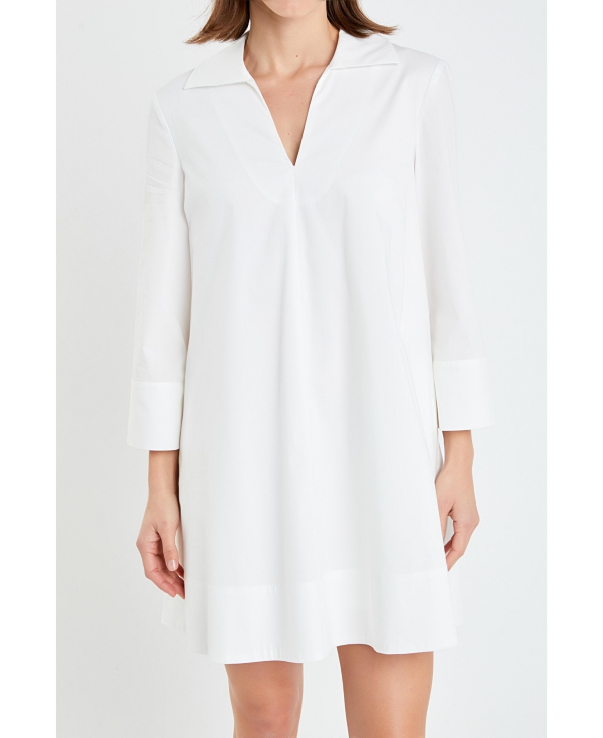 Women's A-Line Kaftan Collar Dress - White