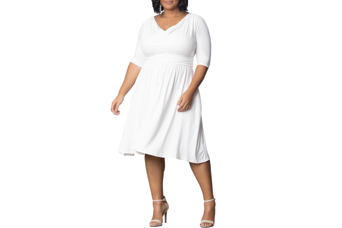 Plus Size Draped in Class Cowl Neck Dress - Ivory