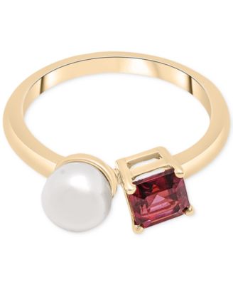 Cultured Freshwater Pearl (5mm) & Rhodolite (5/8 ct. t.w.) Two Stone Ring in Gold Vermeil,  Exclusively at Macy's