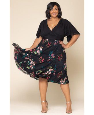 Plus Size Lillian Embroidered Mesh Midi Cocktail Dress