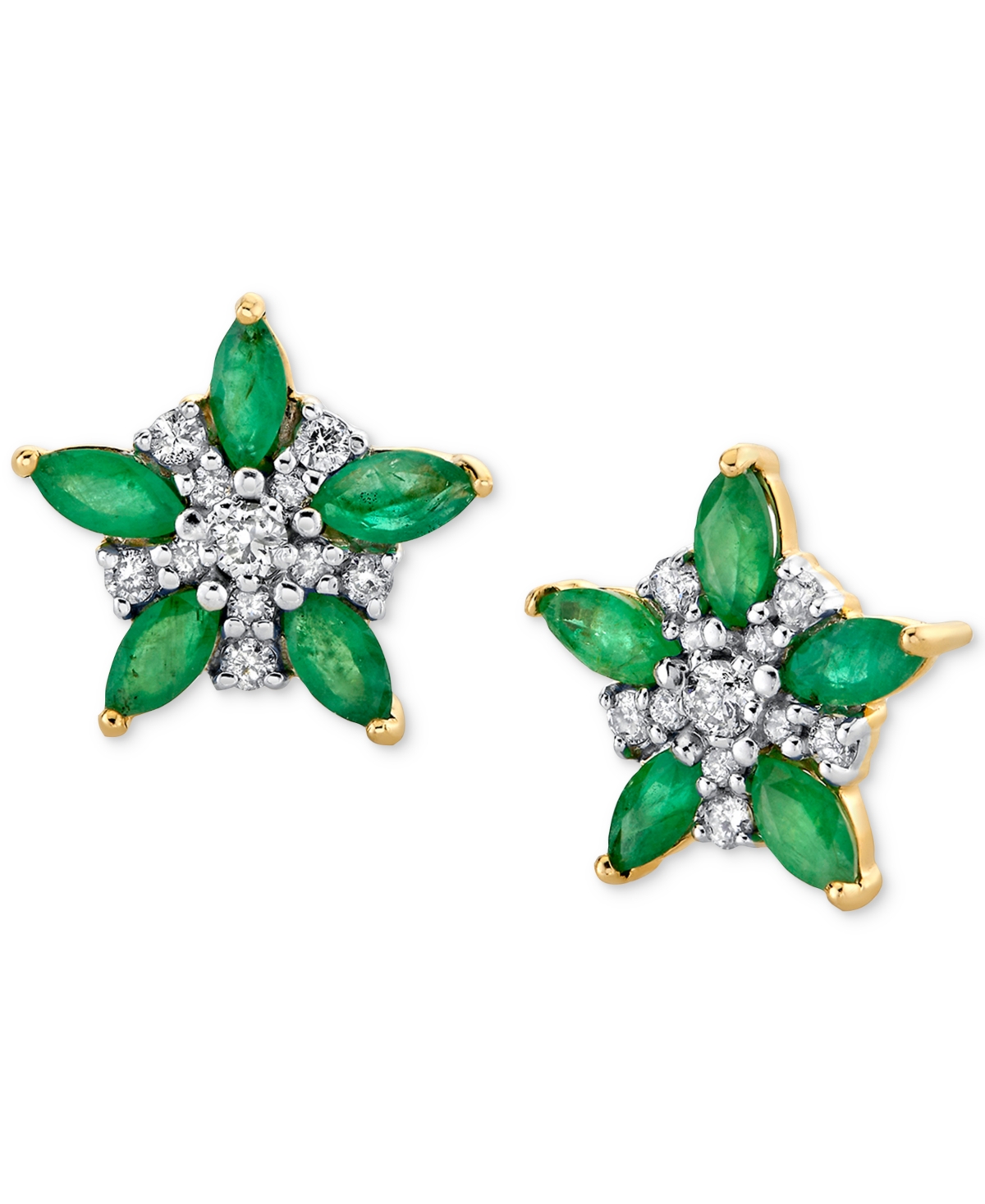 Macy's Emerald (1 Ct. T.w.) & Diamond (1/5 Ct. T.w.) Flower Stud Earrings In 14k Gold In Emerald