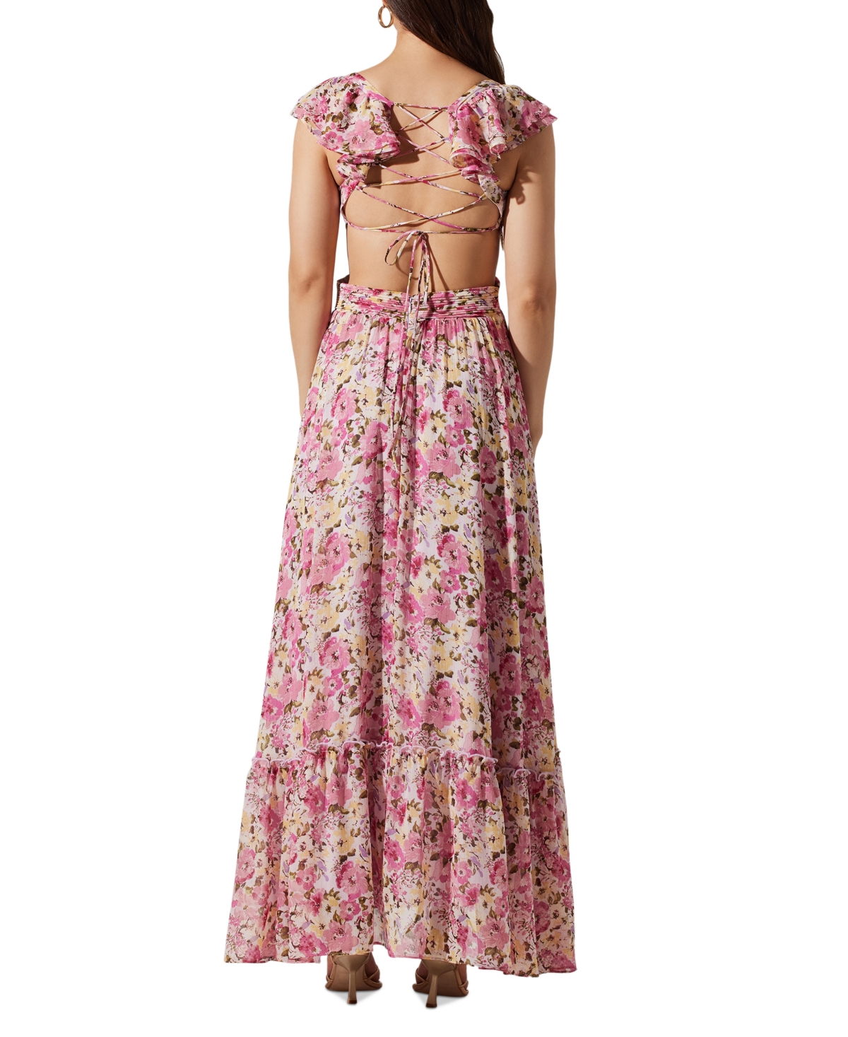 Shop Astr Women's Primrose Lace-up-back Maxi Dress In Pink Multi Print