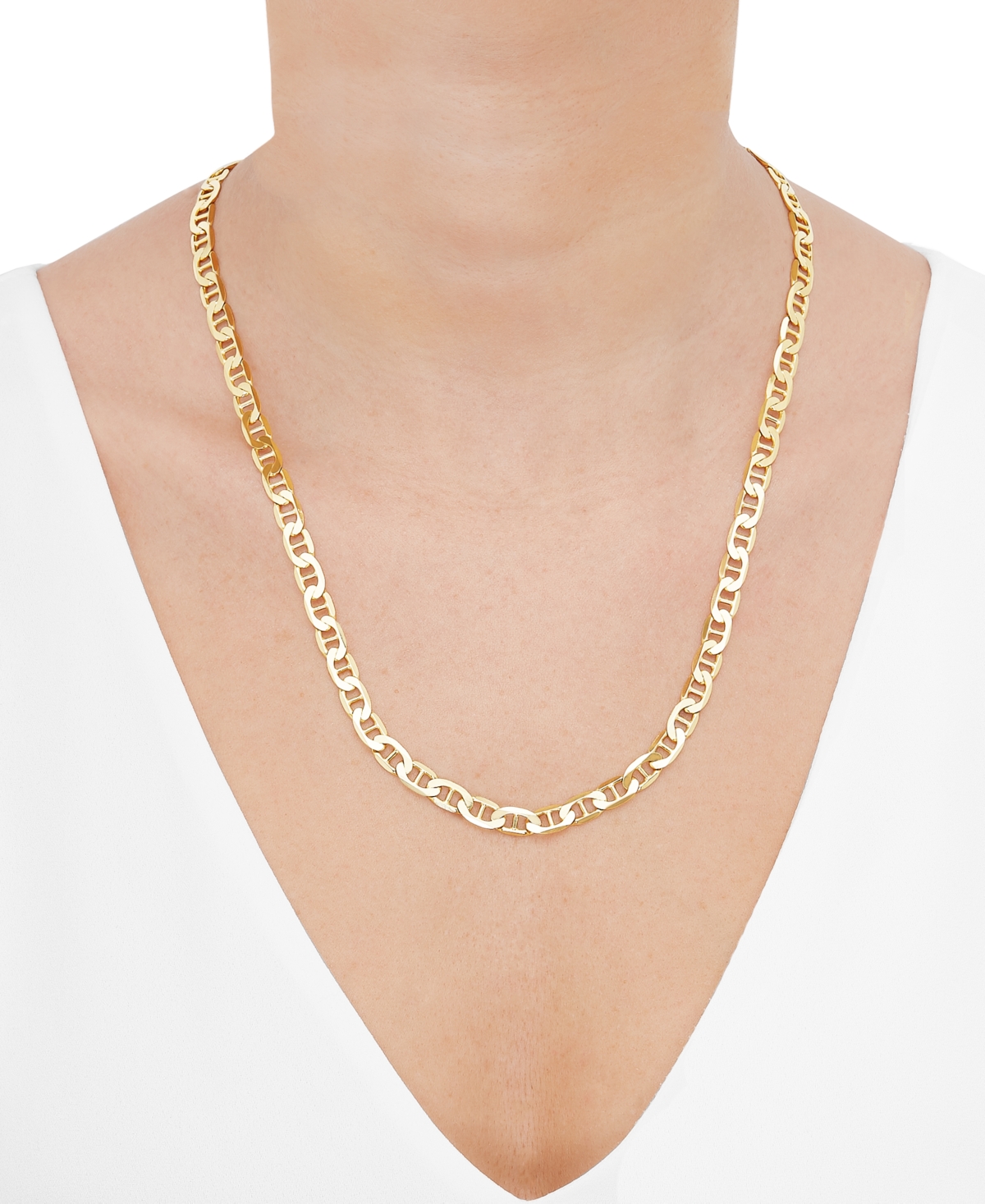Italian Gold Polished Solid Mariner Link 22" Chain Necklace (6-1/6mm) In 10k Gold In Yellow Gold