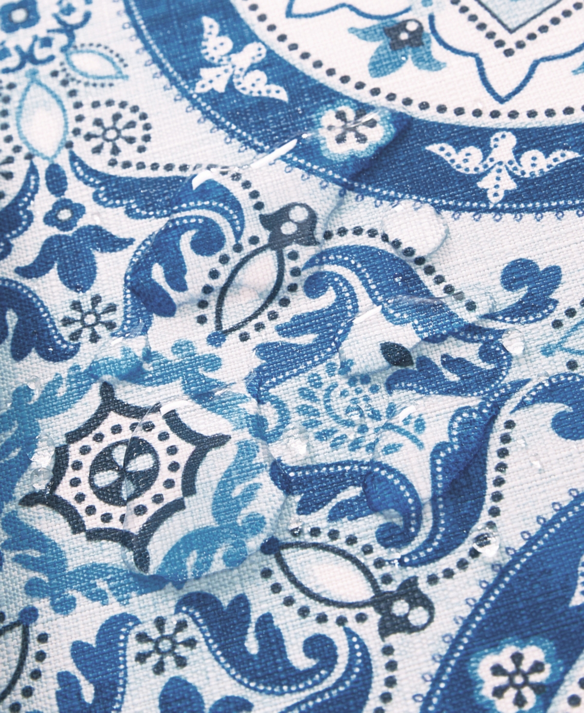 Vietri Medallion Blue Block Print Stain Water Resistant Indoor and Outdoor Tablecloth, Rectangle
