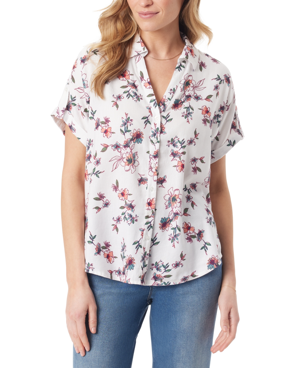 Shop Gloria Vanderbilt Women's Demi Short-sleeve Button Front Shirt In Vintage White Floral