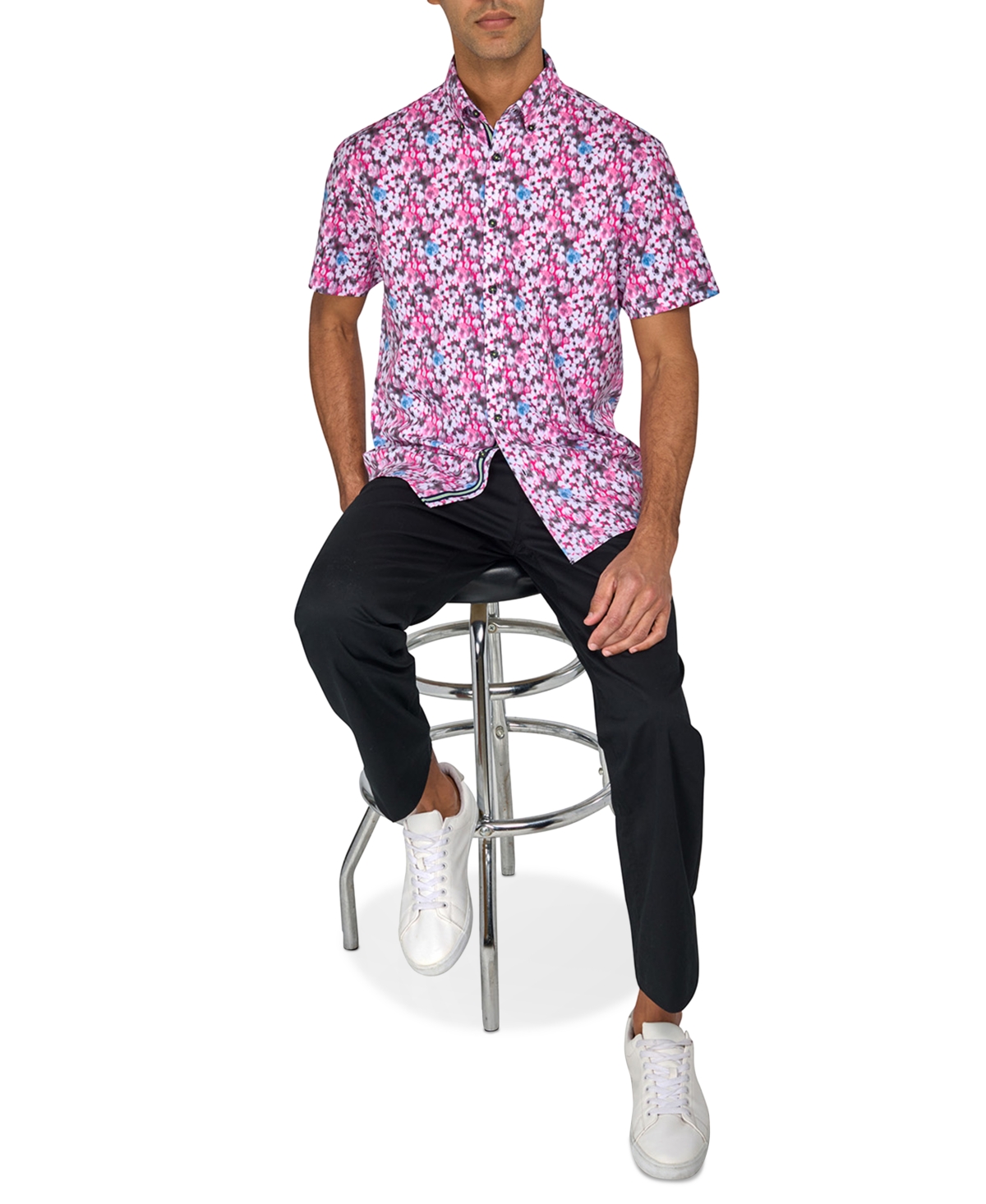 Society of Threads Men's Regular-Fit Non-Iron Performance Stretch Blurred Floral Button-Down Shirt