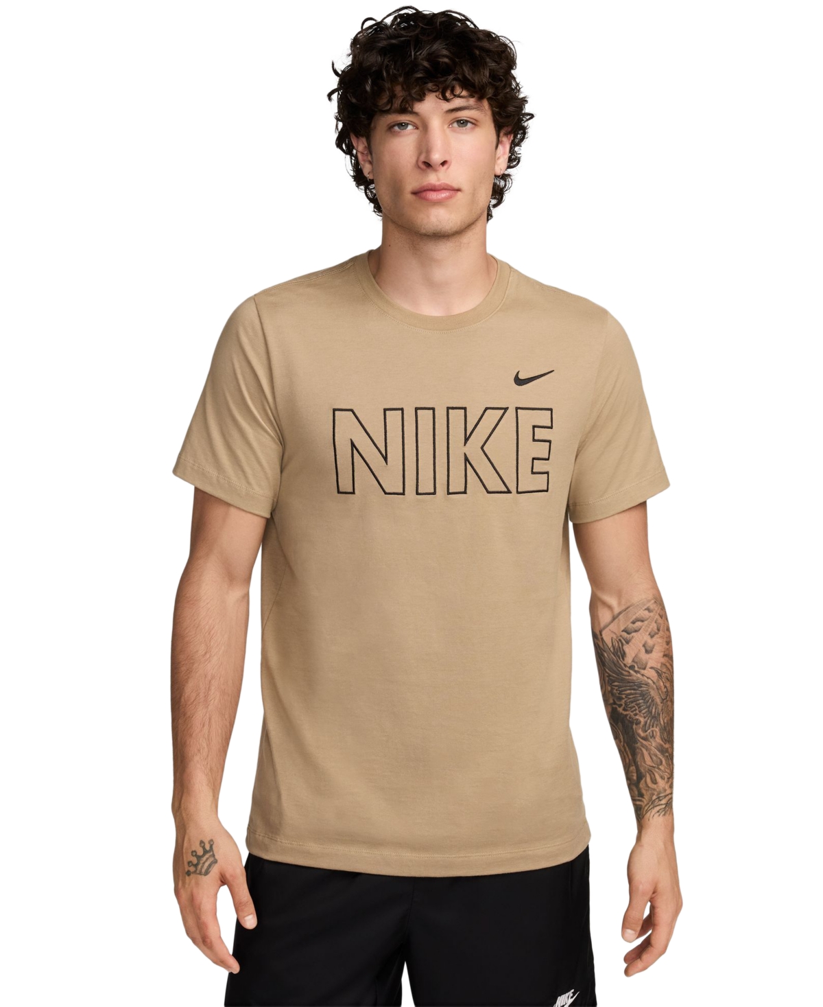 Nike Men's Sportswear Logo Graphic Short Sleeve Crewneck T-shirt In Khaki,(black)