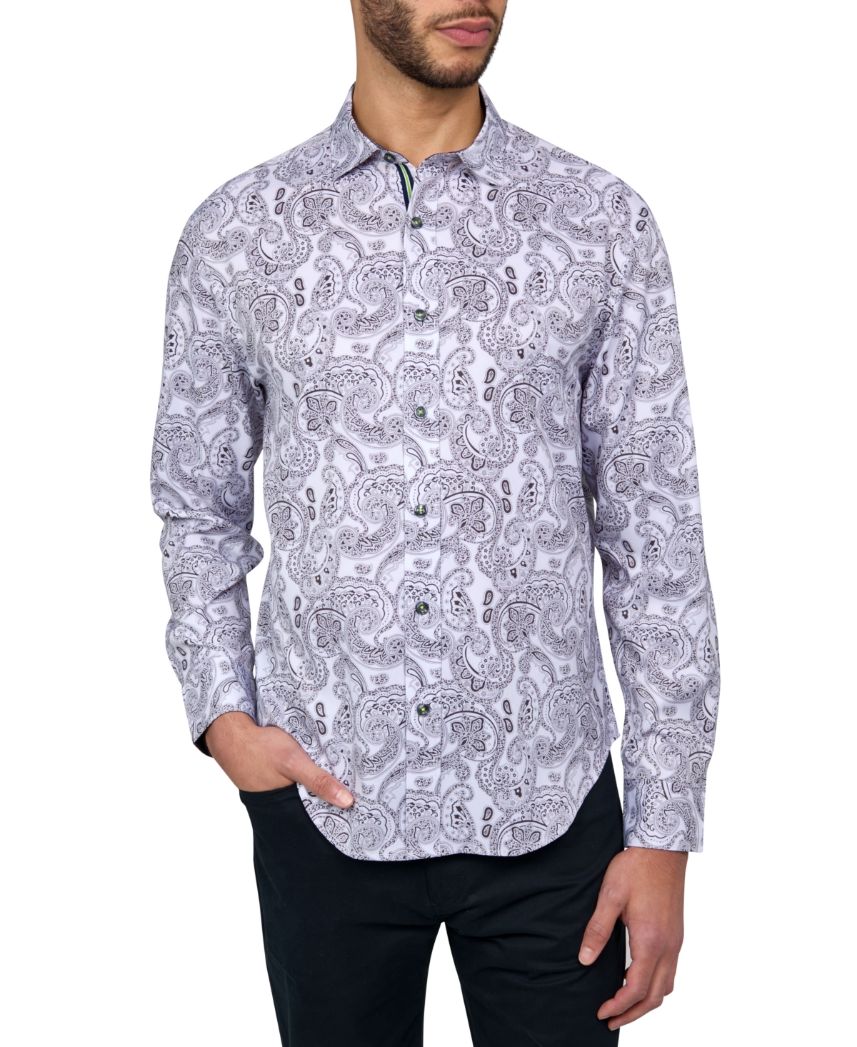 Shop Society Of Threads Men's Regular-fit Non-iron Performance Stretch Paisley Button-down Shirt In White