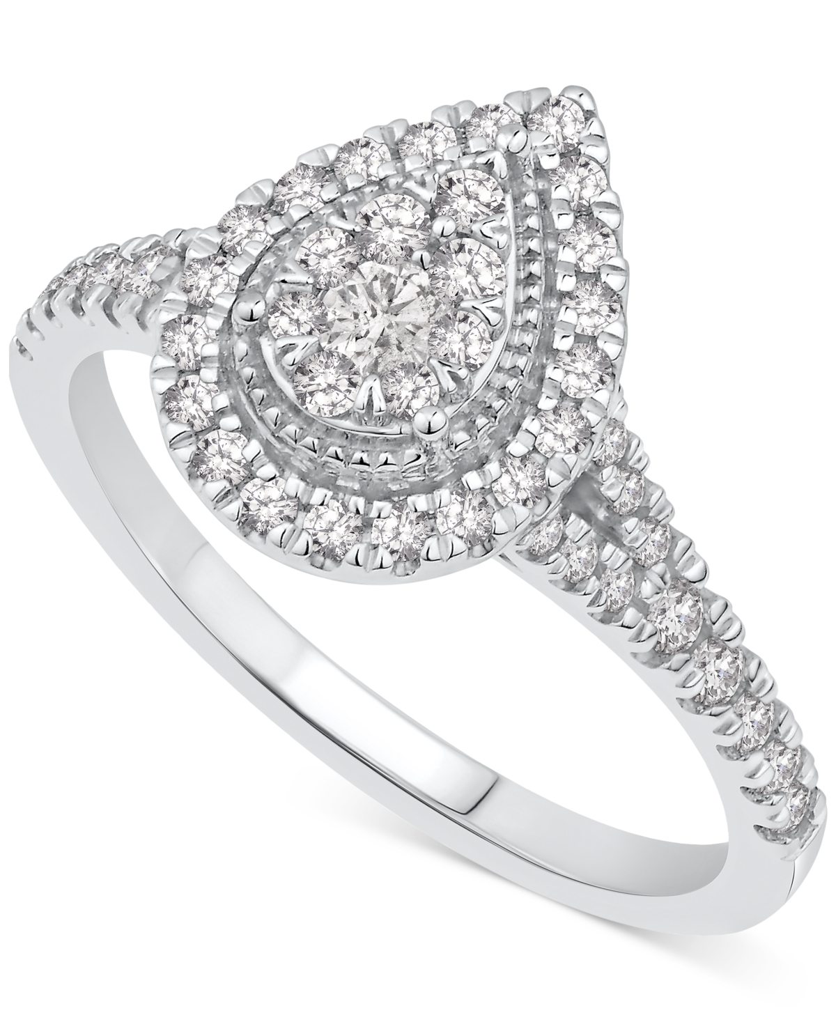 Macy's Diamond Halo Pear Shaped Cluster Engagement Ring (1/2 Ct. T.w.) In 14k White Gold In White Gold