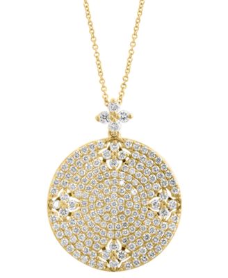 EFFY&reg; Diamond Flower Pav&eacute; Disc 18" Pendant Necklace (1-1/3 ct. t.w.) in 14k Gold