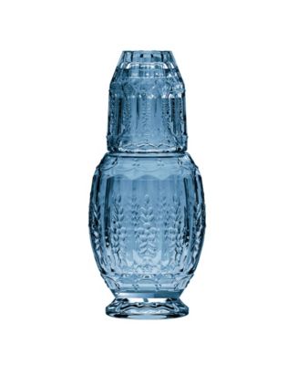 Jay Companies Blue Glass Carafe With Wood Lid 37.2 Oz, 4.72 X 9.45