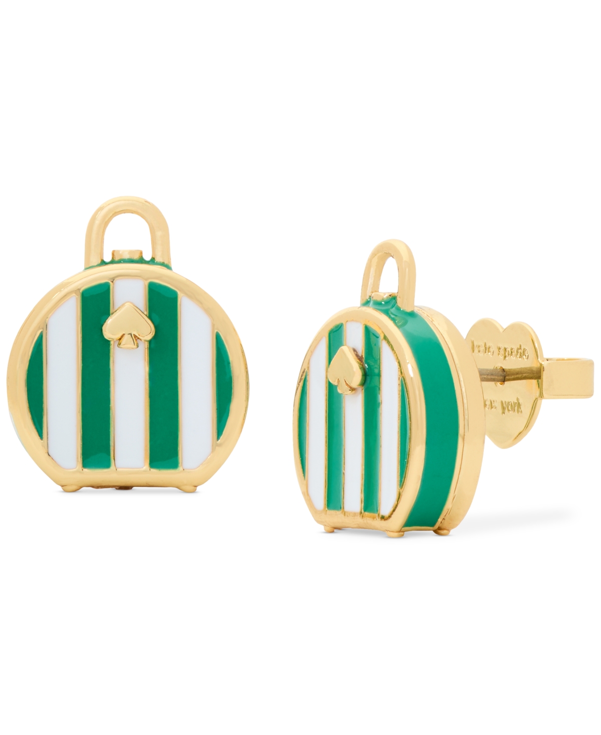 Gold-Tone Striped Suitcase Stud Earrings - Green. Mul