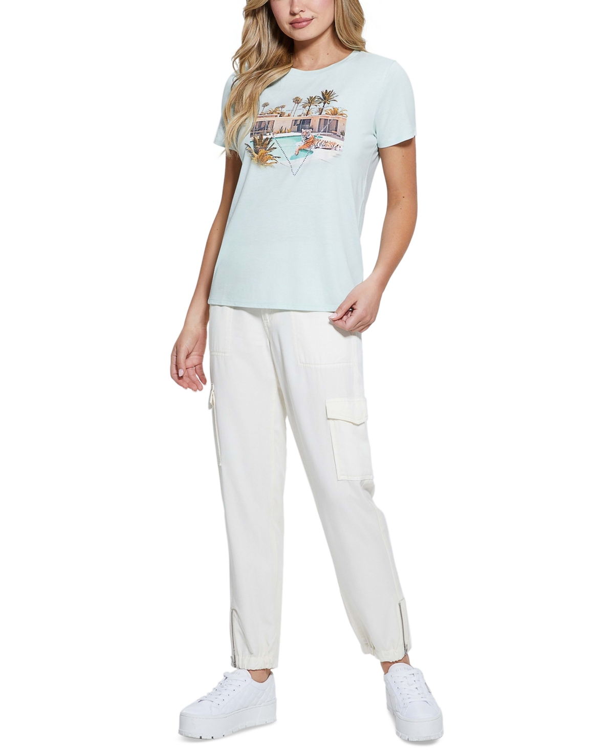 Guess Women's Short Sleeve Poolside Tiger Easy T-Shirt