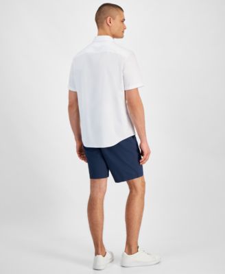 Shop Calvin Klein Mens Slim Fit Stretch Shorts Seersucker Shirt In Black Beauty