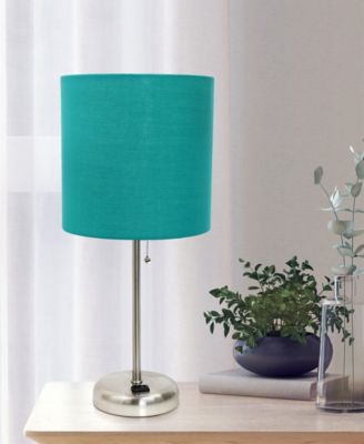 Oslo 19.5" Contemporary Bedside Standard Metal Table Desk Lamp with White Drum Fabric Shade